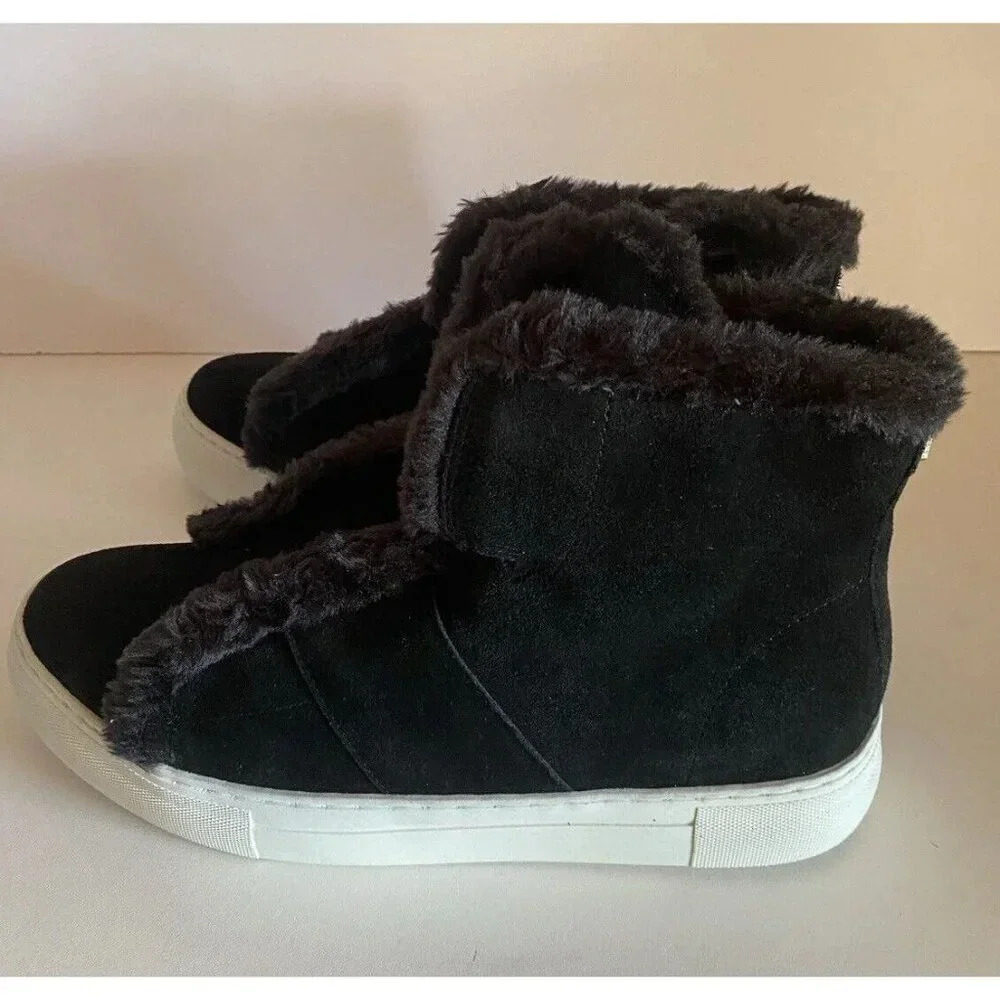 DKNY MASON HIGH TOP BLACK SUEDE BLACK FAUX FUR SNEAKER SHOES 10 NEW - Picture 4 of 14
